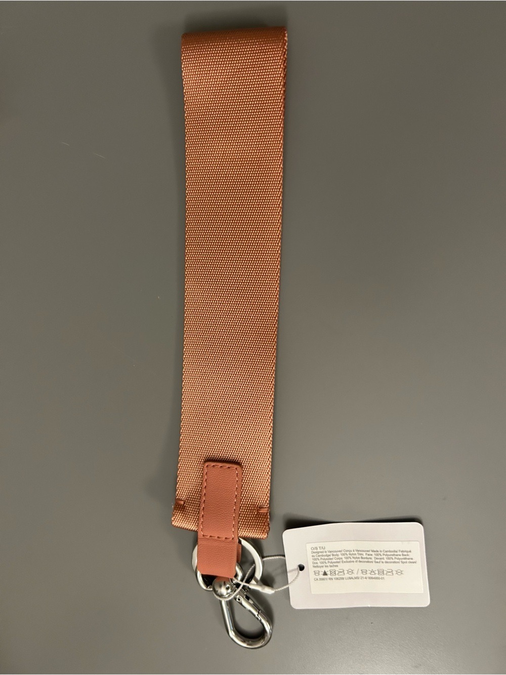 Lululemon Never Lost Keychain NWT Coral Key Fob Strap with Yellow Logo - Picture 4 of 4